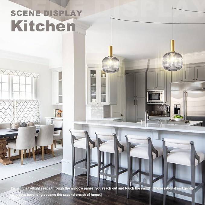 Plug in Pendant Lights for Ceiling, Smoke Gray Glass Pendant Light with Plug in Cord 14.75Ft, Industrial Hanging Lamp Modern Plug in Hanging Light for Living Room Bedroom Kitchen