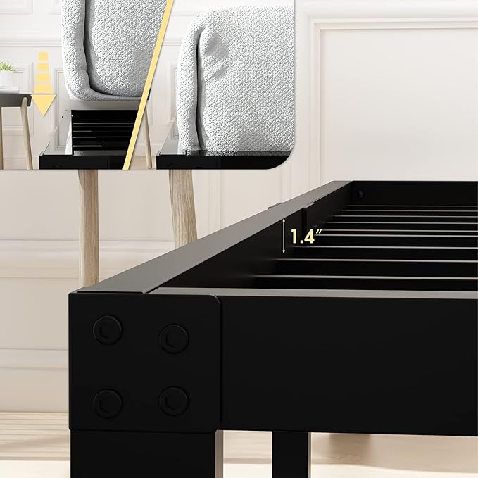 45MinST 3600lbs Heavy Duty Bed Frame,14 Inch Sturdy Steel Slat Mattress Foundation, Metal Reinforced Platform Box Spring Replacement, Easy Assembly with Quick Lock, Twin