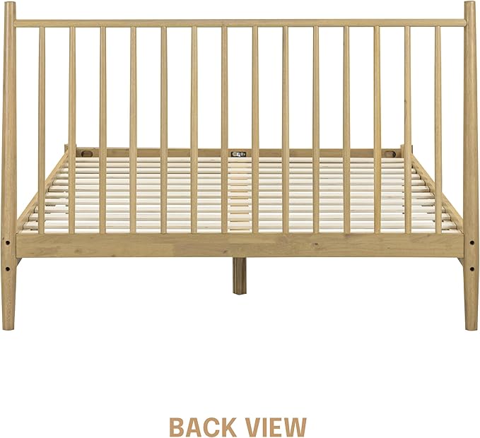 NTC Inno Wooden Bed Frame with Headboard, Solid Oak and Rubber Wood Foundation with Silent Slats and Wood Central Supports, 1000 Lb Capacity, Effortless Assembly, Queen - Sand