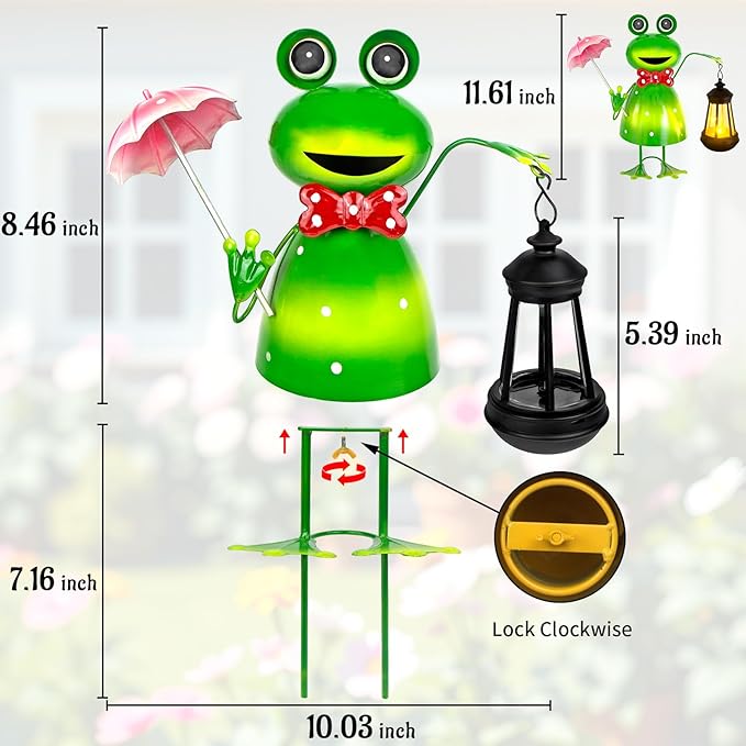 Solar Garden Lights Frog Statue with Solar Lantern Lights,15.62 in Tall Frog Garden Decor,Outdoor Forg Figurines Decorations for Patio Yard Lawn Ornaments Gifts for Birthday Housewarming Mother's Day