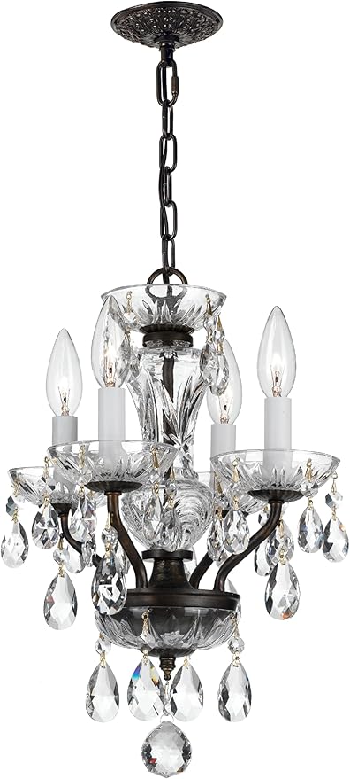 Crystorama Traditional Crystal 4 Light Hand Cut Crystal English Bronze Mini Chandelier
