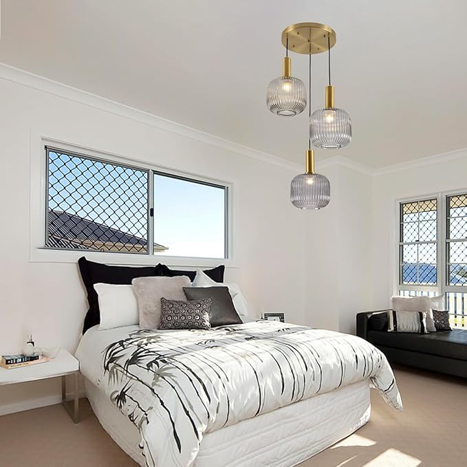 BOKT 3-Light Cluster Pendant Lights Modern Smokey Gray Glass Globe Pendant Light Adjustable Open Glass Kitchen Island Pendant Chandelier Vintage Multi Light Pendant Lighting Cluster