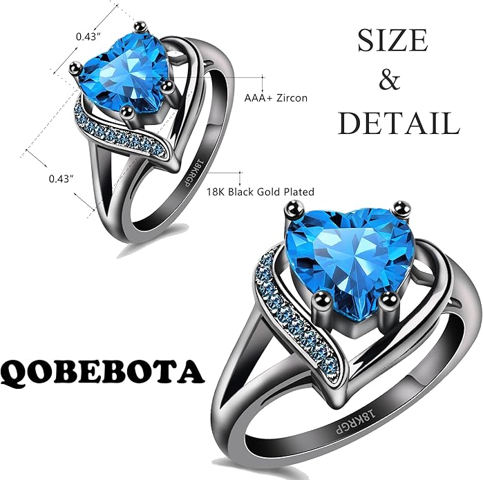 Engagement Rings for Women AAA+ Heart Cubic Zirconia Promise Rings for Her Valentines Day Gifts Womens Rings Black Gold Gothic Rings Promis Ring Wedding Rings Statement Rings for Women