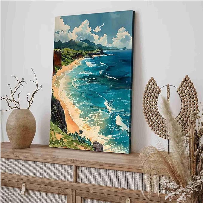 Framed Canva Prints Maui Watercolor Painting Hawaii Wall Art Maui Poster Home Décor Art Lovers Gift Watercolor Print Wall Hanging 8x12in-Framed