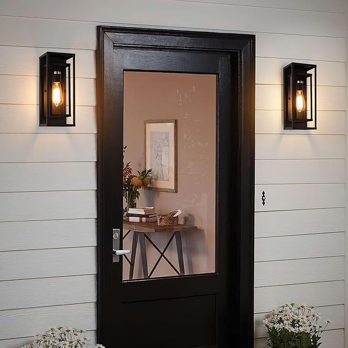 1 Pack 18 inches Outdoor Wall Lantern Light Fixture, Large Black Exterior Waterproof Wall Sconce, Anti-Rust Mount Porch Light with Clear Glass,E26 Socket