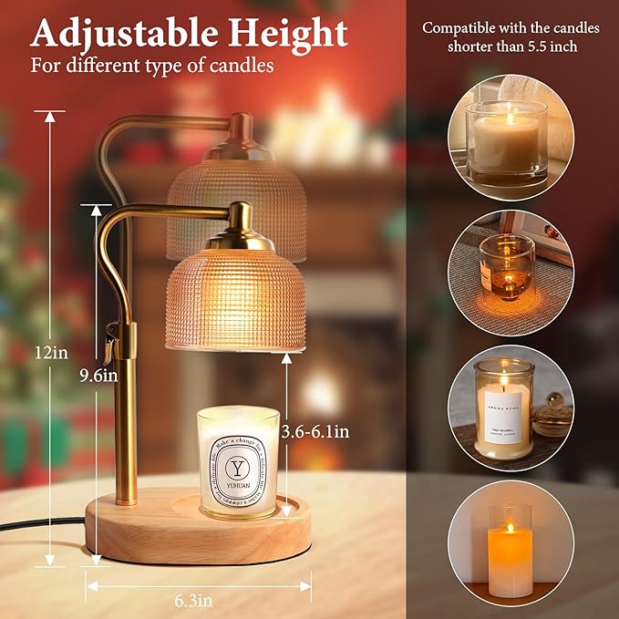 Candle Warmer Lamp with Timer Dimmer, Adjustable Height Candle Lamp for Jar Candles, Wax Melt Warmer Bedroom Decor Christmas Birthday Gifts for Housewarming Gifts New HOM