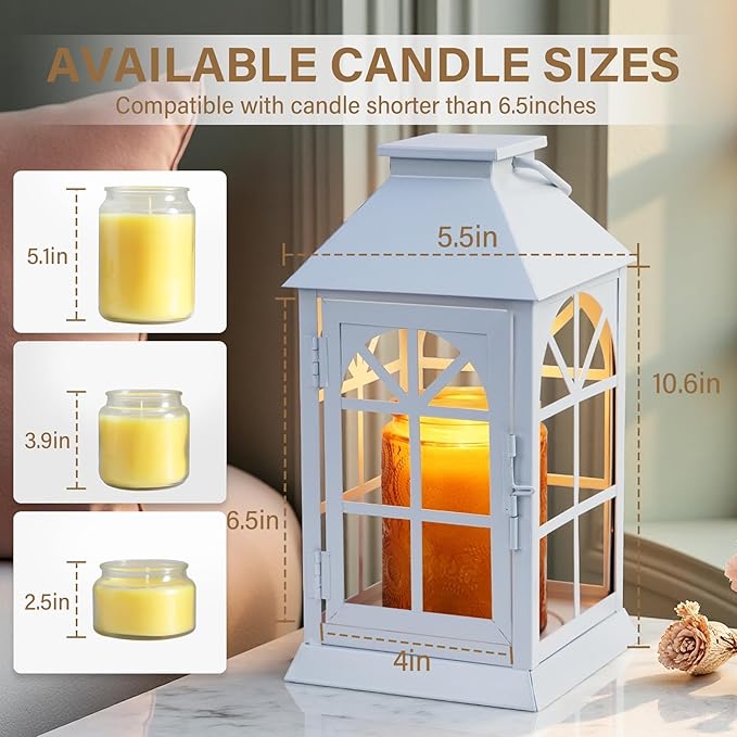 Candle Lamp Warmer with Timer,Compatible with 3 Wick Candles/Large Candel Jars,Electric Candle Warmer Lamp Dimmable Lantern Style,Fully Enclosed Designed and Hanging Up-White