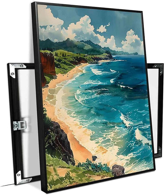 Framed Canva Prints Maui Watercolor Painting Hawaii Wall Art Maui Poster Home Décor Art Lovers Gift Watercolor Print Wall Hanging 20x30in-Black-Metal-Framed