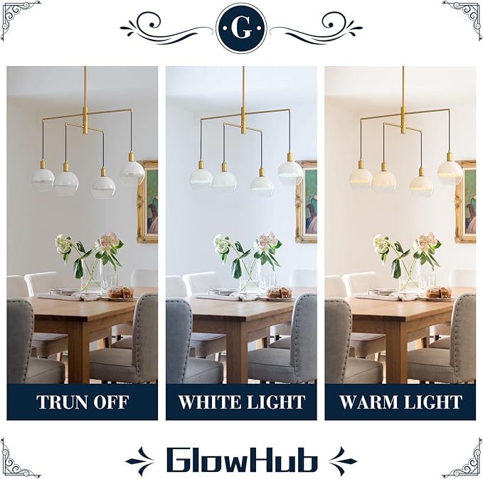 Gold Glass Chandelier Mid-Century Milk White Glass Globe Pendant Light Modern Vintage Large Sputnik Chandelier 4-Light Hanging Light Fixture for Dining Room Foyer Living Room staircase, 30" Wide