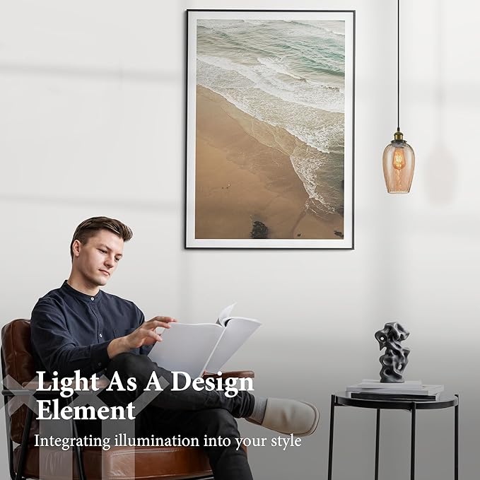 Modern Glass Pendant Light, 6"x9.2" Amber Ribbed Oval Light Fixture with Gold Cap, 15"-72" Adjustable Cord, E26 Socket for Kitchen or Hallway – Sunrise Glow Oval