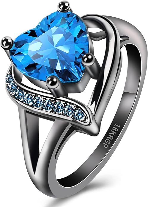 Engagement Rings for Women AAA+ Heart Cubic Zirconia Promise Rings for Her Valentines Day Gifts Womens Rings Black Gold Gothic Rings Promis Ring Wedding Rings Statement Rings for Women