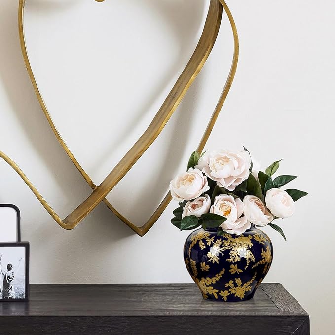Hollyone Blue and Gold Vase Porcelain Vases 5inch Chinoiserie Vase Classic Ceramic Chinese Floral Vases for Bedroom Living Room Console Table Accent Shelf Tabletop Home Decor