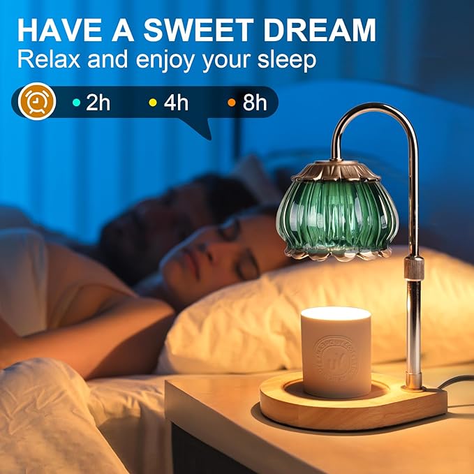 Candle Warmer Lamp with Timer,Dimmable Candle Warmer Light Adjustable Height Warmer Green Glass Lantern, Gifts for Women Mom House Warming New Home Bedroom Decor,Christmas Gifts
