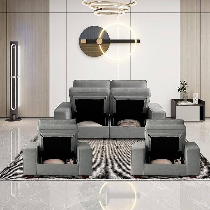 TEKAMON 45" Accent Chair with Seat Storage, Oversized Single Sofa Chair, Modern Chenille Fabric Armchair for Living Room/Office with Wide Armrests, Side Pockets, USB/Washable Covers(Light Grey)