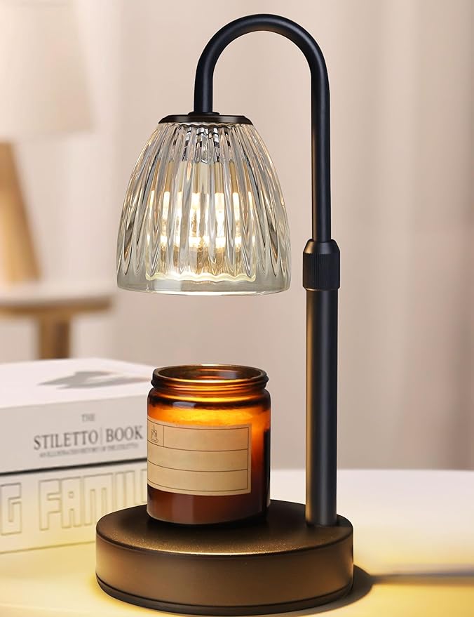 Dimmable Candle Warmer Lamp with Timer Adjustable Height, for Mom, Home Decor Birthday Housewarming Gifts for Women, Modern Electric Wax Melt Warmer for Scented Jar Candles, Black