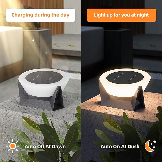 Solar Post Lights, 11" Modern Pillar Light Outdoor Column Gate Posts Cap Lamp Outside Waterproof Solar Lantern 3000K LED Landing Lighting Fixture for Patio Driveway Garden Decoration