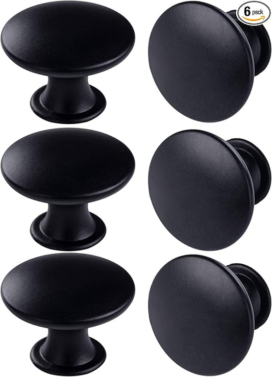 6 Pack Black Round Antique Brass Kitchen Cabinet Knobs Cupboard Door Knobs Drawer Handle Pulls Dresser Knobs with 7 Pcs Screws for Bathroom Drawer Door Hardware