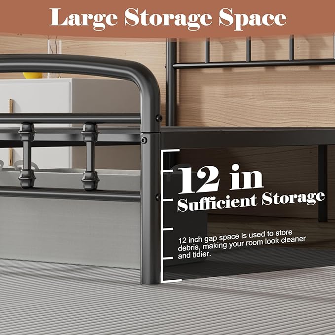 Queen Platform Bed Frame with Headboard, No Squeak & 1500lbs Heavy Duty Support | Queen Bed Frame No Box Spring Needed| Tool-Free 20-Min Assembly, No Box Spring Needed, Underbed Storage