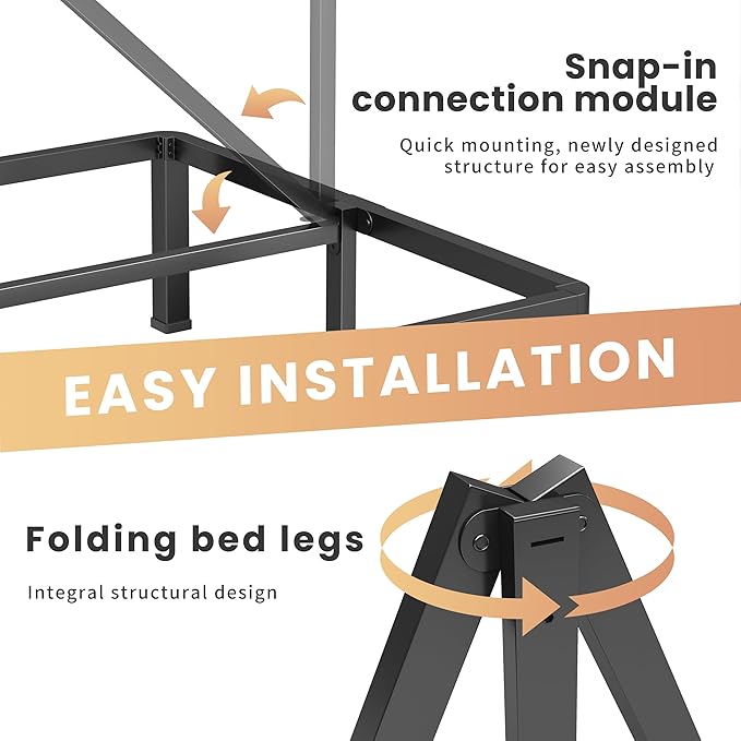 4 Inch King Heavy Duty 3500 lbs Bed Frame with Round-Corner Legs & Anti-Squeak Design – Quick Assembly Metal Platform, No Box Spring Needed