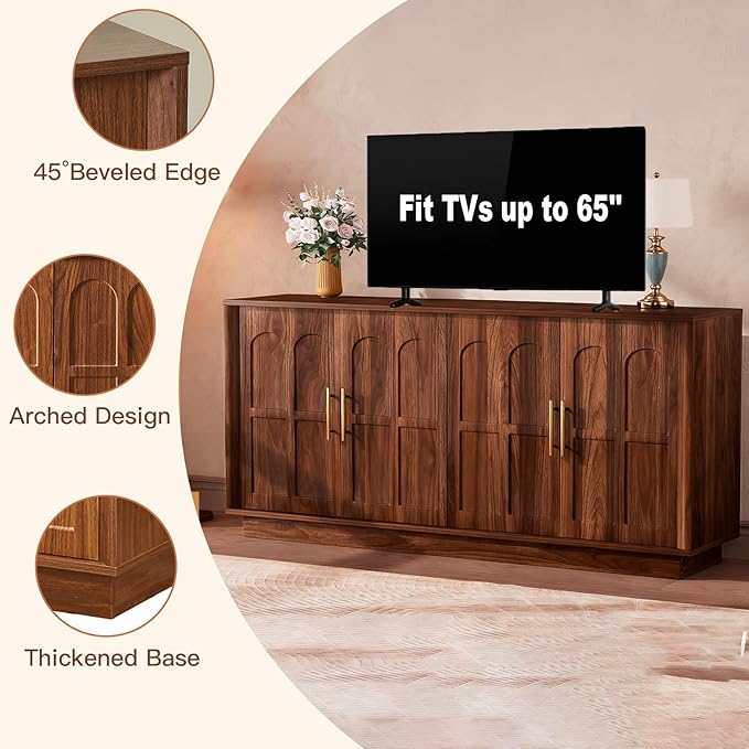 67" Sideboard Buffet Cabinet with Storage, Mid Century Modern Accent Cabinet with Arched Doors,Wood Media TV Console Table Credenza for Living Room Dining Room Hallway Entryway(Walnut)