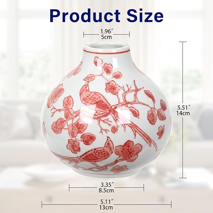 Hollyone Pink Vase Porcelain Vases Small Chinoiserie Decor Vase Classic Ceramic Gifts Chinese Flower Vases for Bedroom Living Room Console Table Accent Shelf Tabletop Decor