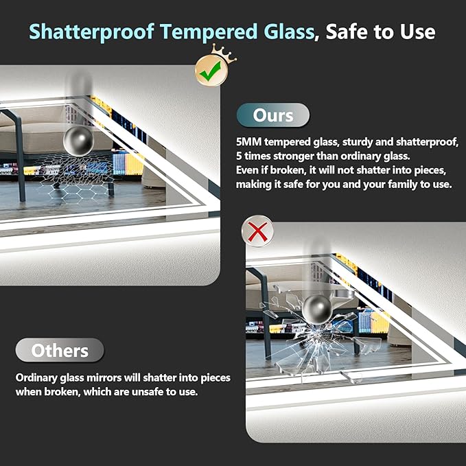 20x28 LED Bathroom Mirror with Lights, Backlit & Front Lit, Anti-Fog Lighted Vanity Mirror for Bathroom Wall, 3 Colors, Dimmable, Memory, HD Tempered Glass, Shatter-Proof, Horizontal/Vertical