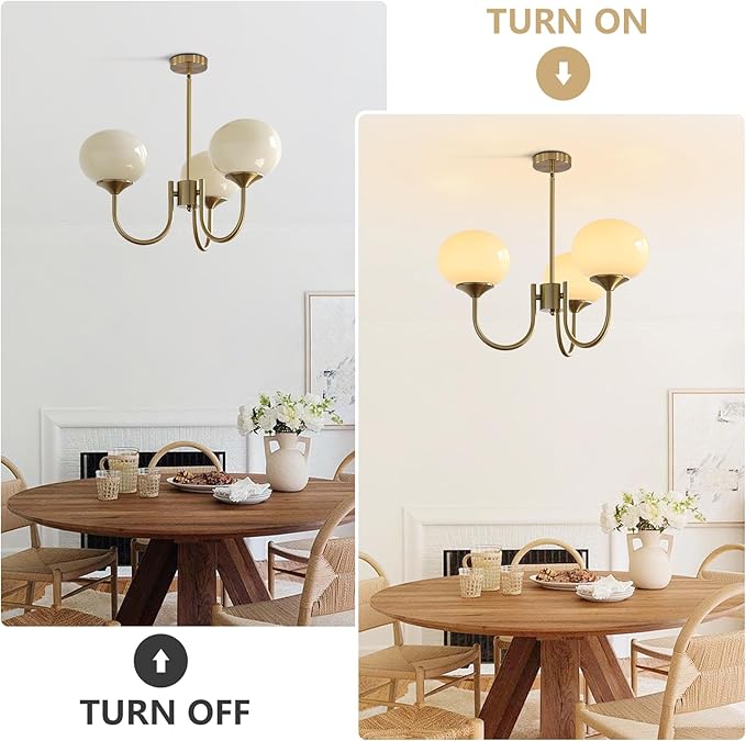 Brass 3 Light Chandelier Gold Sputnik Ceiling Light Fixture Vintage Yellow Glass Pendant Light Mid Century Modern Dining Room Chandelier