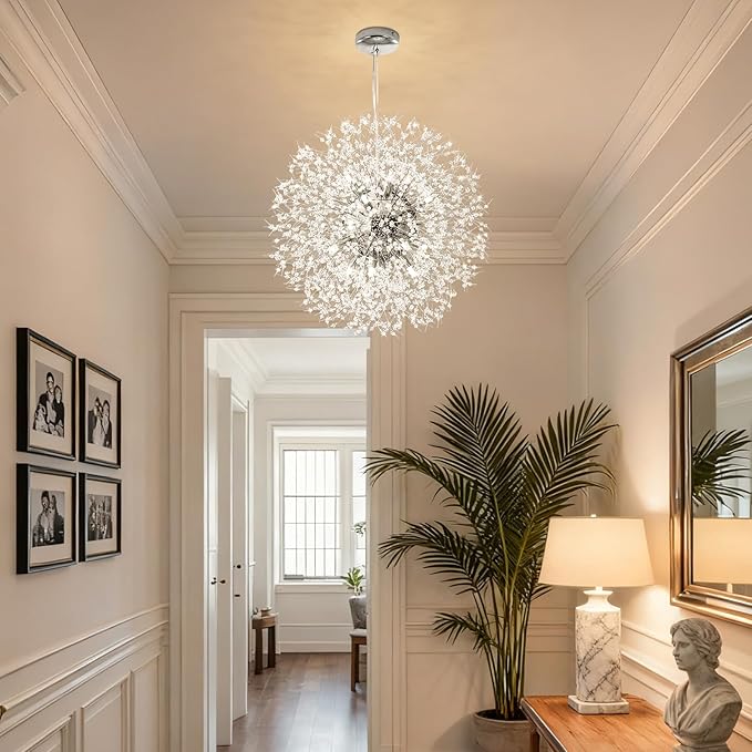 Modern Firework Chrome Crystal Chandeliers, Sputnik Dandelion Chandelier Light Fixture Pendant Lighting for Living Room, Dining Room, Restaurant, Bedroom, Kitchen- 16 Lights