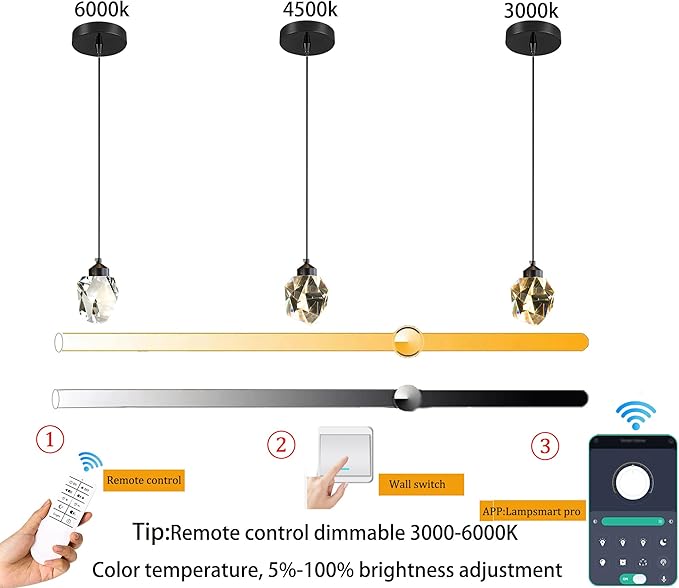 Modern Pendant Lights Kitchen Island, Mini Black Pendant Light, Led Small Crystal Chandelier for Dining Room 3000K-6000k,5W