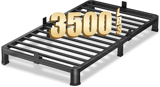 4 Inch Twin Heavy Duty 3500 lbs Bed Frame with Round-Corner Legs & Anti-Squeak Design – Quick Assembly Metal Platform, No Box Spring Needed