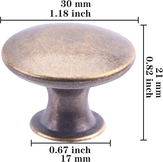 6 Pack Breen Bronze Round Antique Brass Kitchen Cabinet Knobs Cupboard Door Knobs Drawer Handle Pulls Dresser Knobs with 7 Pcs Screws for Bathroom Drawer Door Hardware