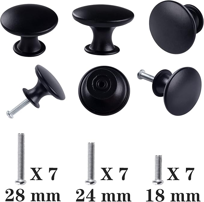 6 Pack Black Round Antique Brass Kitchen Cabinet Knobs Cupboard Door Knobs Drawer Handle Pulls Dresser Knobs with 7 Pcs Screws for Bathroom Drawer Door Hardware
