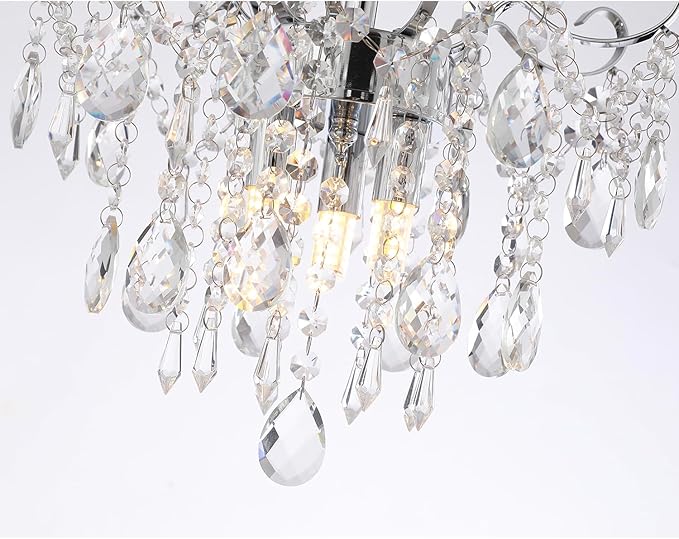 Mini Chrome Chandelier Crystal Ceiling Light,Small Crystal Chandelier Flush Mount Ceiling Light Fixtures for Bedroom,Hallway,Entryway,Living,Dining Room