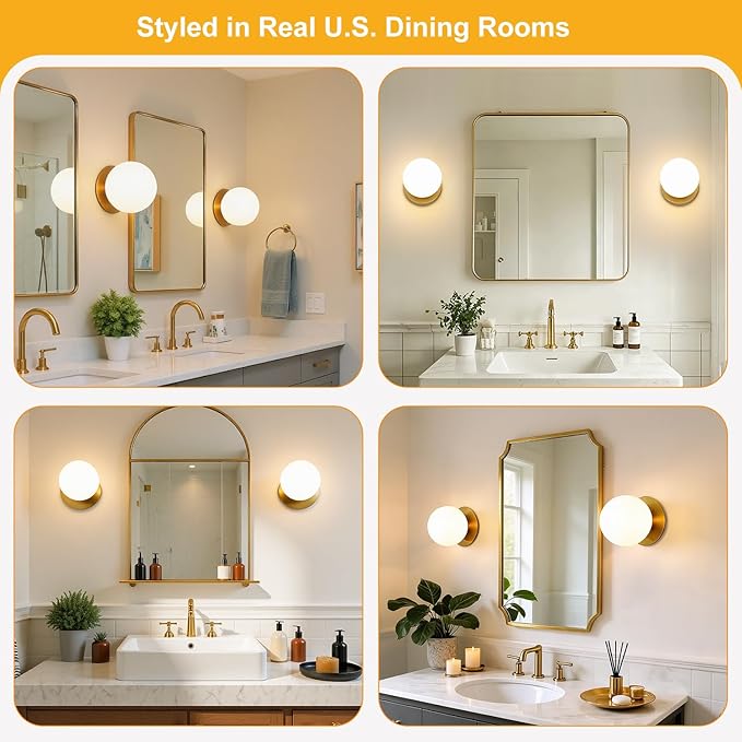 1 Pack Gold Wall Sconce, Modern Bathroom Sconce with Milky Globe Glass, Wall Light for Bathroom Mirror, Living Room, Hallway (Bulb Not Included)