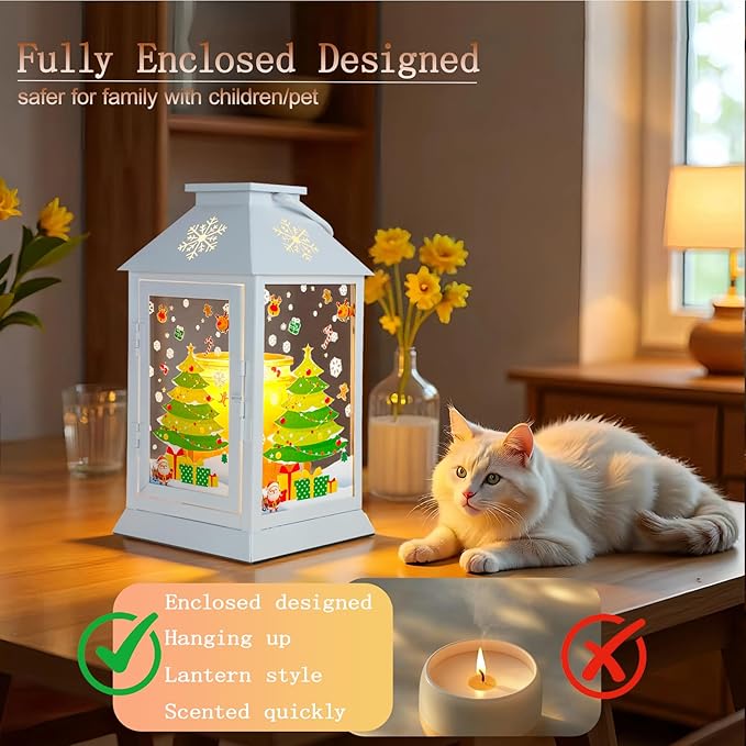 Christmas Candle Warmer Lamp,Electric Candle Lamp Warmer with Timer Dimmable,Compatible with 3 Wick Candles/Large Candel Jar,Rustic Candle Warming Lamp Lantern Farmhouse Style White