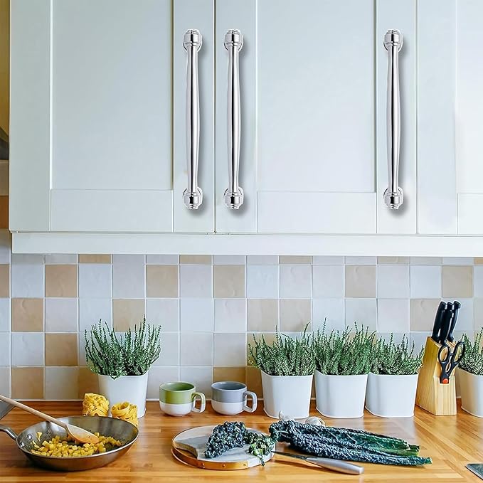 2 Pack 6-1/4 Inch(160mm) Center to Center Vibrant Polished Chrome Cabinet Pulls Handles for Cabinets Cupboard Solid Heavy Duty Drawer Handles Dressers Kitchens bedrooms