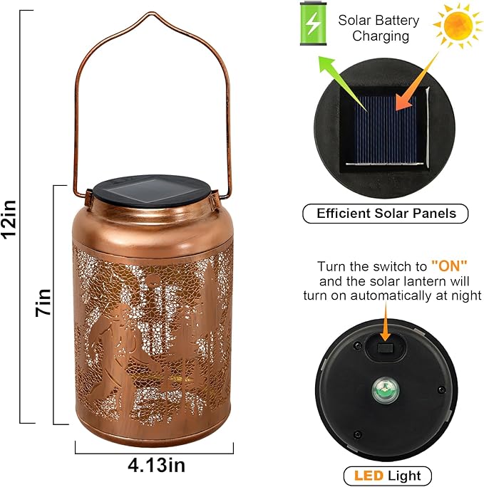 Christmas Gifts for Women, 2 Pack Solar Lanterns Decorative Outdoor Big Foot Gifts, Hanging Solar Lanterns Outdoor Waterproof for Patio Porch Garden Decor