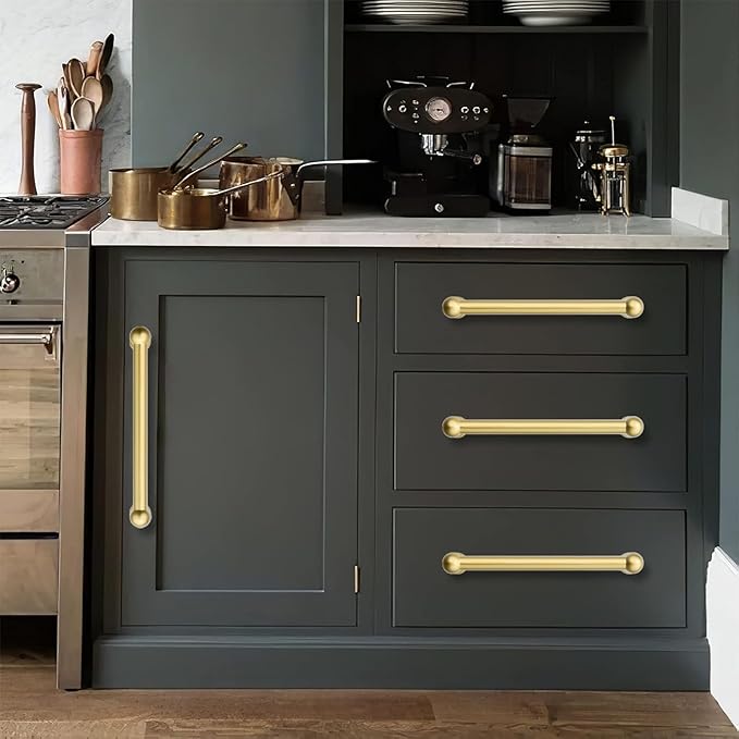 khtumeware 2 Pack 8 inch Hole Center Matte Satin Gold Cabinet Pulls Heavy Duty Solid Cabinet Handles cabinets Dressers Kitchens Handles Bathroom cabinets