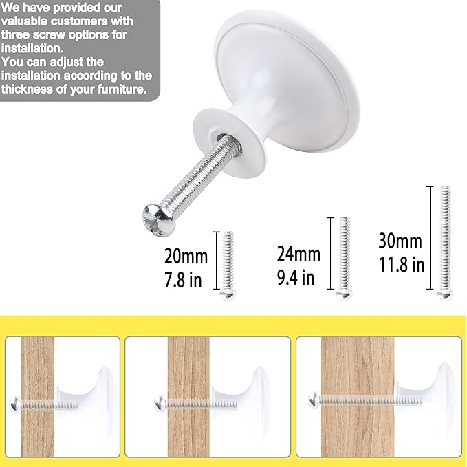 10 Pack White Round Varnish White Kitchen Cabinet Knobs Cupboard Door Knobs Drawer Handle Pulls Dresser Knobs with 10 Pcs Screws for Bathroom Drawer Door Hardware