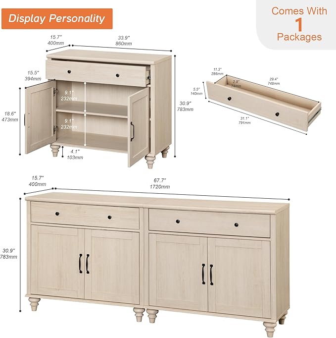 WAMPAT Farmhouse TV Stand for 75 inch TV with 4 Doors and 2 Drawers, Wood Universal TV Stand with Storage Cabinets, Light Oak Entertainment Center TV Console Table for Living Room, Bedroom