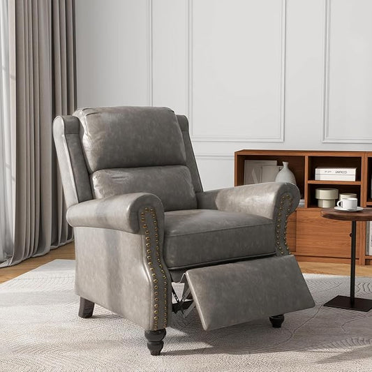 UIXE Faux Leather Recliner Chair, Pushback Armchair Overstuffed Accent Chair for Living Room, Rivet Trim Club Chair Home Theater Single Sofa Bedroom Side Reading Seat - Gray