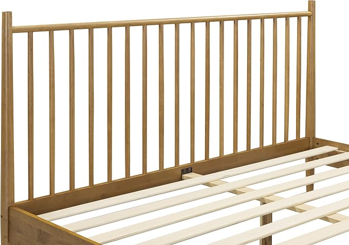 NTC Inno Wooden Bed Frame with Headboard, Solid Oak and Rubber Wood Foundation with Silent Slats and Wood Central Supports, 1000 Lb Capacity, Effortless Assembly, King - Teak Look