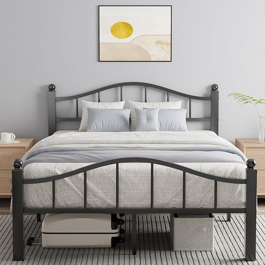 Full Size Bed Frames with Headboard, Noise-Free Design & Underbed Storage Heavy Duty Metal Bed Frames No Box Spring Needed/Tool-Free Assembly
