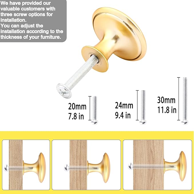 10 Pack Golden Plated Round Shining Kitchen Cabinet Knobs Cupboard Door Knobs Drawer Handle Pulls Dresser Knobs with 10 Pcs Screws for Bathroom Drawer Door Hardware