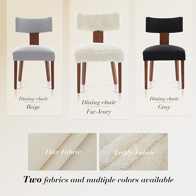 FOXHUNTER Upholstered Dining Chairs Set of 4, Modern Wooden Armless Kitchen Chairs with Curved Backrest, Mid-Century Farmhouse Dining Side Chairs, Fur Beige