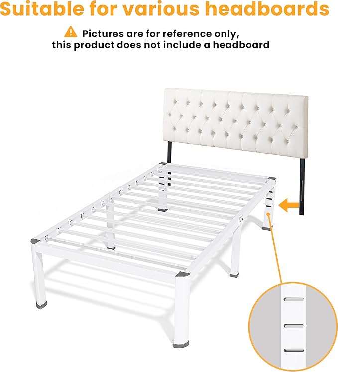14 Inch Twin Bed Frame, Metal Platform Bed Frame with Round Corner Legs, 3500 lbs Heavy Duty Steel Slats Support, No Box Spring Needed, Noise Free, Easy Assembly, White