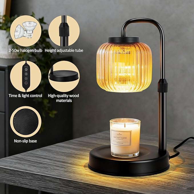 Candle Warmer Lamp with Timer & Dimmer, Height Adjustable Wax Melting Lamp with 2 Bulbs, Safe Flameless Candle Warmer for Home Decorat,Relax Gift for Wife, Mom, or Girlfriend, Congratulations Gifts