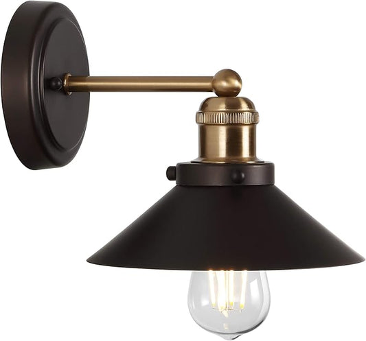 JONATHAN Y JYL7426C July 7.8" 1-Light Metal Shade Farmhouse Sconce Contemporary Transitional 2200K Edison 25W Bulb for Bedroom Living Room Bathroom, Vanity Lighting, Oil Rubbed Bronze/Brass Gold