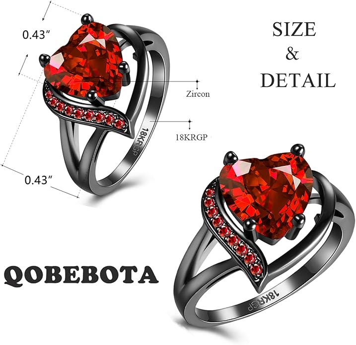 Engagement Rings for Women AAA+ Heart Cubic Zirconia Promise Rings for Her Valentines Day Gifts Womens Rings Black Gold Gothic Rings Promis Ring Wedding Rings Statement Rings for Women