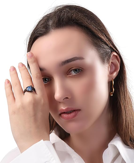 Engagement Rings for Women AAA+ Heart Cubic Zirconia Promise Rings for Her Valentines Day Gifts Womens Rings Black Gold Gothic Rings Promis Ring Wedding Rings Statement Rings for Women